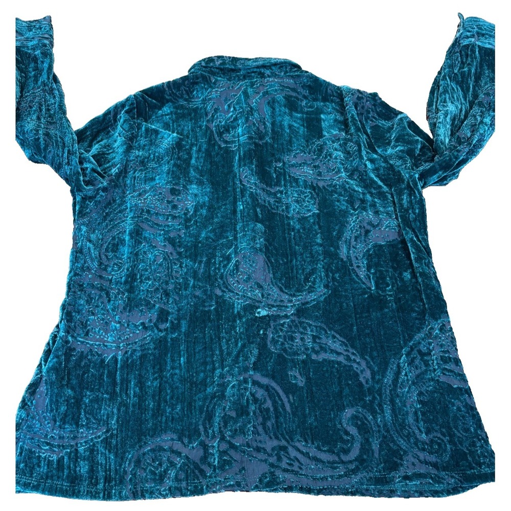 CYC green velvet burnout paisley button up long sleeve blouse womens' sz XL sexy - Picture 9 of 13